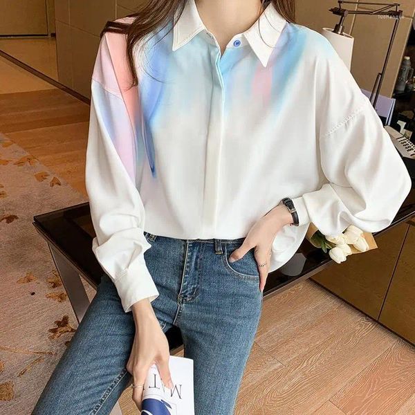 Blouses pour femmes XEJ chemisier en mousseline de soie pour femmes à manches longues haut cravate-teint chemise mignonne et élégante dames style coréen vêtements chic