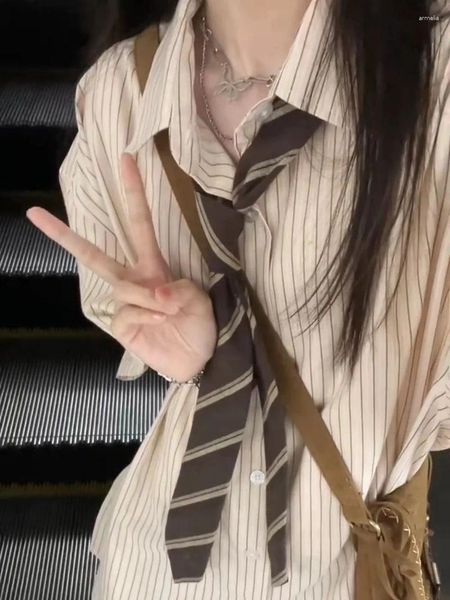 Blouses pour femmes Xej Fashion Stripe Shirt Elegant Femmes Femmes à manches longues Tie surdimensionnée pour le chemisier d'été