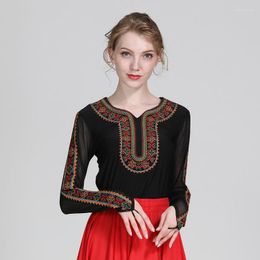 Blusas de mujer Xinjiang traje de baile entrenamiento forma femenina estilo étnico cuadrado verano adulto camisa inferior