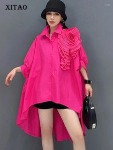 Blouses des femmes Xitao Shirt de manche de batwing irrégulière décoration tridimensionnelle Floral Fashion Couleur solide Femme 2024 DMJ4075