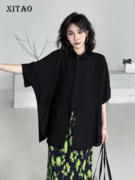 Blouses pour femmes Xitao Lace-up Slit Shirt Couleur solide Fashion Moix-chauve-souris Sleeve Top 2024 Simplicité Simplicité Femmes décontractées DMJ4065