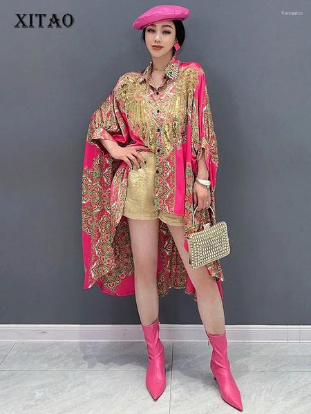 Blouses des femmes Xitao Loose Asymétrique Imprimé féminin Fashion Fashion Single Femmes Printemps Irrégules Batwing Sleeve Tend Top Lyd1858
