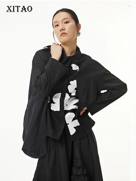 Blusas de mujer XITAO, blusa con estampado, moda elegante, ventilador, manga completa, estilo informal pequeño y fresco, camisa holgada y plisada, Top GWJ2804