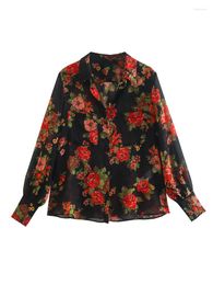 Women's Blouses Xnwmnz 2023 Women Fashion Pocket doorzichtige shirt Vrouw Rapel Lange mouw Casual veelzijdige vrouwelijke chique blouse