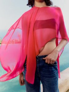 Women's Blouses Y2K Chiffon Top Summer Fashion Women Blouse Sexy Sheer Split Long Sleeve Zie door losse mantelhemd vrouwelijk overgewas