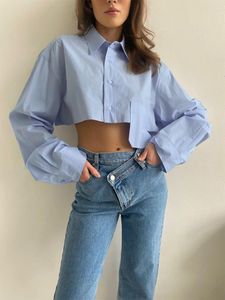 Damesblouses Y2k Kleding Effen overhemd Revers met enkele rij knopen Onregelmatige zoom Cropped tops en mooie Blusa