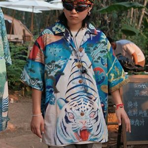 Chemisiers pour femmes Y2K Plant Big Tiger Full Print Vintage Chemises Hawaii Beach Blouse Mode Hip Hop Surdimensionné Hommes Tops Été À Manches Courtes