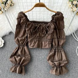 Blouses pour femmes Y2k Vintage Grunge Cropped Blouse 90S Fashion Sweet Casual Streetwear Long Puff Sleeve Bow Boho Gypsy Retro Top