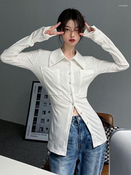 Blusas de mujer Y2K Camisas blancas Mujer Estilo coreano Blusa con botones ajustados Damas Vintage Punk Estética Cardigan Tops Camisa femenina