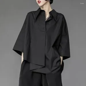 Blusas para mujeres Y2K Mujer Chiffon Negro Camisa Negra Gótica Topas sueltas Tops Oscuros Académicos Irregulares Tres cuartos