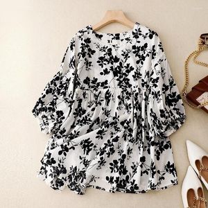 Blouses pour femmes Ycmyunyan-Women's Chinese Style Summer Shirt Cotton Linn Vintage Loose Imprimées Vêtements Short O Cold Femmes Tops