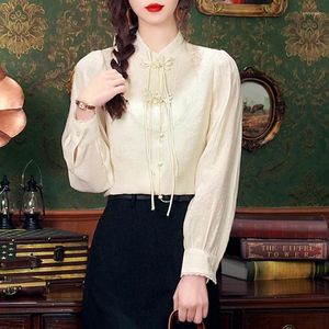 Blouses pour femmes ycmyunyan-women's chinois mousseline vintage Vintage broderie lâche à manches longues