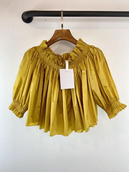 Chemisiers pour femmes jaune une ligne épaule manteau soie tissu frange ourlet manchette encolure conception élastique