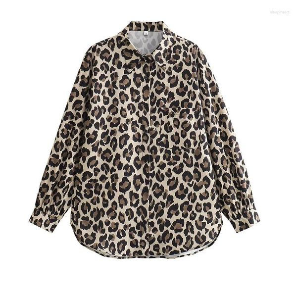 Blusas para mujeres yenkye primavera 2024 mujeres vintage leopardo camisa blusa manga larga cuello damas camisas streetwear