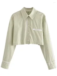 Blouses pour femmes Yenkye Femmes Vintage à rayures Crop Shirt Lot Lapel Collier Femelle Blouse lâche décontractée