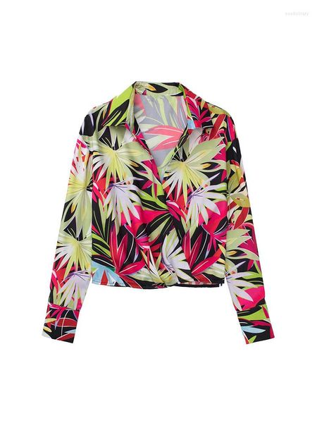 Blusas de mujer YLJHQX 2023, camisa estampada para mujer, blusa de playa de manga larga con solapa y cremallera lateral a la moda para mujer