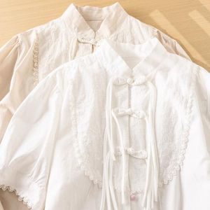 Blouses pour femmes Joues Vêtements de style chinois Mandarin Collier à manches courtes à manches coton