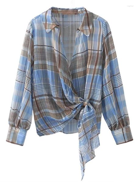 Chemisiers pour femmes Zach Ailsa 2024 printemps et été vêtements simples décontracté ample fil métallique Plaid imprimé petit haut