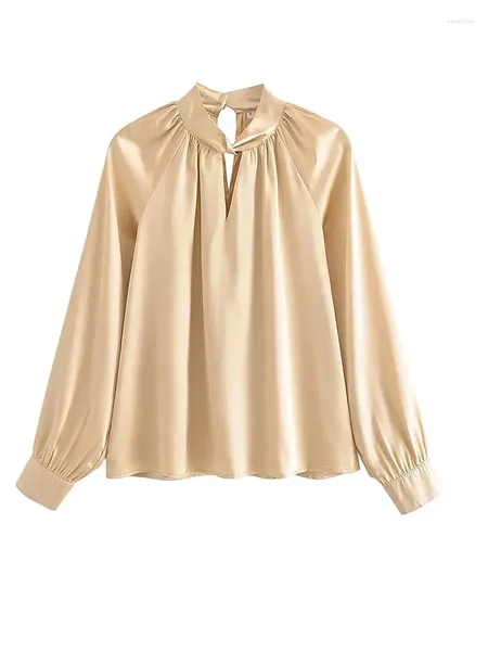 Blouses pour femmes Zadata Autumn Hollow Back Stand Collar Satin Pullover Fashionable Lady Style Top