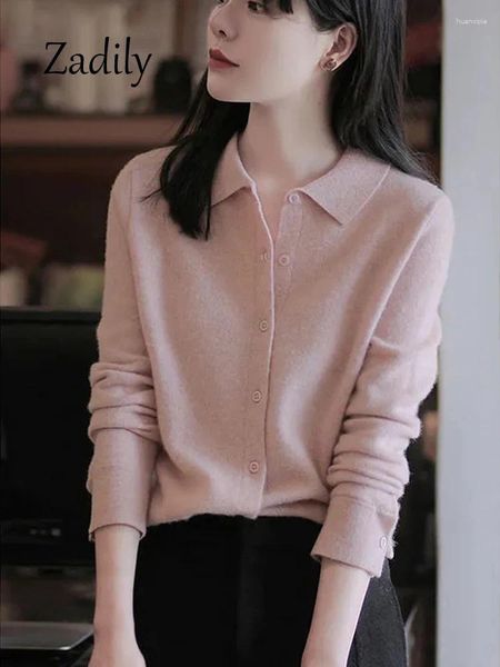 Blouses des femmes Zadily 2024 Spring Office Lady Long Sweve Femme Sweater Korea Style Bouton Up Work Femme Blouse Trièce Tricot chaud