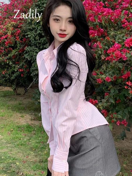 Blouses des femmes Zadily 2024 Spring Office Lady à manches longues Femmes Striped Shirt Korea Style Bouton Up Slim Work Travail Blouse Female Vêtements