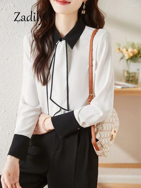 Blouses des femmes Zadily 2024 Bureau d'été Lady Femme Blanc Shirt Korea Style Patchwork Long Manche à manches