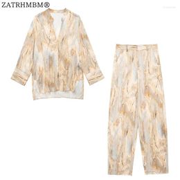 Blouses Femmes ZATRHMBM Femmes 2024 Printemps Mode Asymétrique Tie-Dye Blouse Vintage Manches Longues Boutonné Chemises Femmes Blusas Chic Top