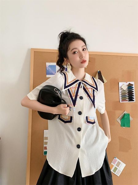 Chemisiers pour femmes ZCSMLL Designer Blanc Chemises boutonnées pour les femmes d'été à manches courtes Top Puff Layer Collared Korean Fashion Blouse 2023