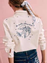 Blouses pour femmes Zessam Bird Broiderie Femme Col de redom