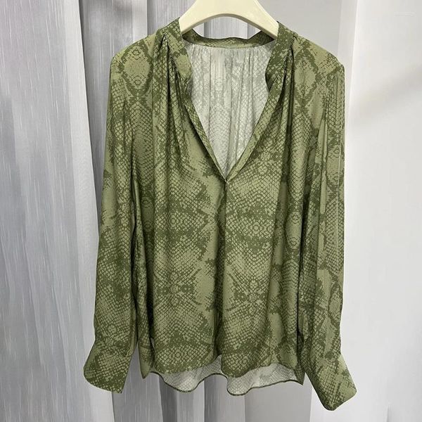 Blouses Femmes ZESSAM Snakeskin Leopard Graphic Print Femmes Chemise Col V Manches longues Femme Tops Casual Classique Vintage Cozy Lady Blouse