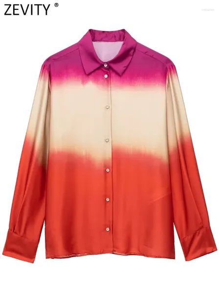 Blusas de mujer Zevity 2023 Moda para mujer Contraste Color Tie Dyed Print Casual Smock Blusa Office Lady Split Shirt Chic Soft Blusas Tops