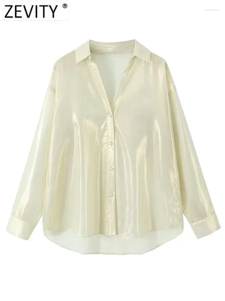 Blouses Femmes Zevity 2024 Femmes Mode Métal Style Solide Transparent Lâche Smock Blouse Bureau Lady Chic Crème Solaire Chemises Blusas Tops