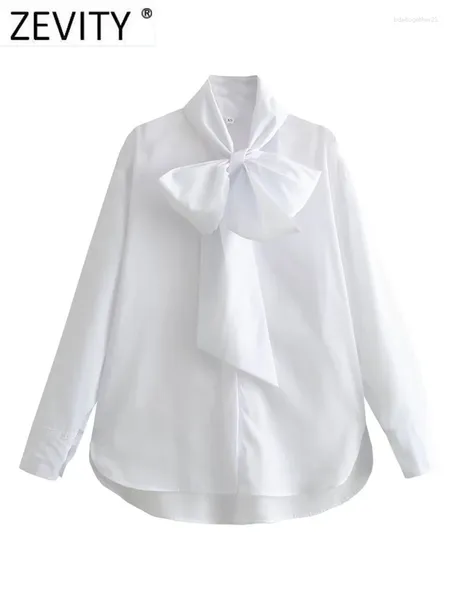 Blouses Femmes Zevity Femmes Fashin Big Bow Tie Collier Blanc Popeline Blouse Bureau Lady Chic Chemise À Manches Longues Chemise Blusas Tops LS5912