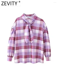 Blusas de mujeres Zevity Fashion Fashion Bow Back Blouse suelta Oficina de la Oficina de la Manga de Lintería Camisas Kimono Chemise Blusas Tops