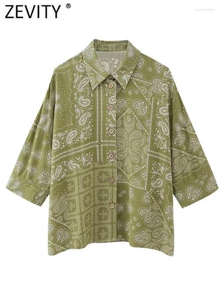 Blouses Femmes Zevity Femmes Vintage Paisley Floral Print Smock Blouse Femme Trois Quarts Manches Chemise Chic Kimono Chemise Blusas Tops