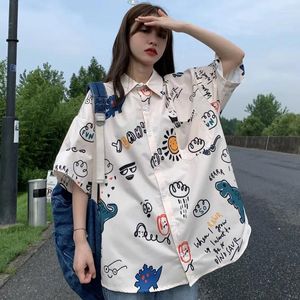 Chemisiers pour femmes Zoki Harajuku lâche à manches courtes femmes été décontracté imprimé coréen col rabattu chemises Bf Vintage mode Streetwear