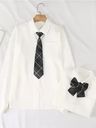 Blusas para mujer ZOKI JK Camisas blancas para mujer Escuela Escuela Manga larga Estilo preppy Chicas con botones Moda Harajuku Corbata Diseñado Tops para mujer