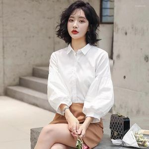 Blouses pour femmes Zoki Sweet Puff Sleeve Shirts Summer Coréen Casual Grace But Down Collar Blouse Fashion Loose Office Lady White Tops