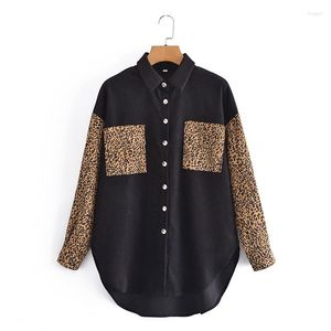 Women's Blouses ZXQJ Women 2023 Fashion Patchwork Leopard Print Losse Vintage lange mouwzakken vrouwelijke shirts blusas chic tops