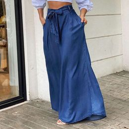 Frauen Blau Lose Denim Breite Bein Hosen Elegante Spitze Up Sommer Dünne Beiläufige Hohe Taille Halkas 2023 Mode Damen jeans