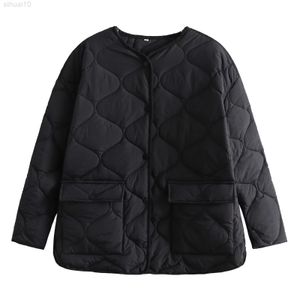 Dames Bomber Jacket Parkas Black Coat Warm Outwear Solid Fashion Coat Pocket Long Sleeve Plaid Elegant Woman Jacket Winter TRF L220730