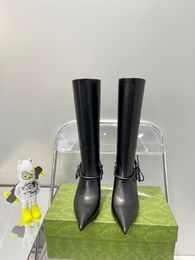 Dameslaars De knielaarzen Hoge hakken Schoenen Nachtclubschoenen Dij Hoge Botas Puntschoen Vrouwelijk Kristal nieuw