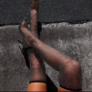 Bottes d'été pour femmes, nouvelles sandales grande taille, bottes respirantes au-dessus du genou, mode perceuse complète, talons hauts pointus sexy ou chaussures de fête pour filles