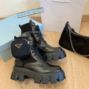 Bottes pour femmes de qualité supérieure lettre triangle imprimé logo chaussures à talons épais cuir brillant mat bottes de style classique petite poche bottes bateau Martin EUR35-40