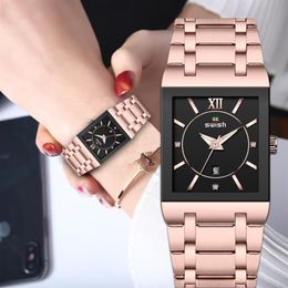 Montre-Bracelet pour femmes, montre à Quartz de styliste de marque supérieure, montre-Bracelet carrée en or rose, étanche, Relogio Feminino289S