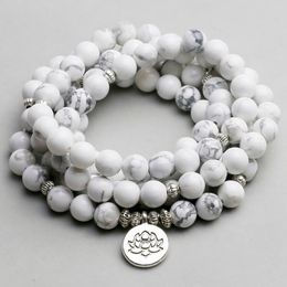 Dames Armbanden Strengen Witte Kralen met Lotus OM Boeddha Charm Yoga Mannen Armband 108 Mala Ketting Dropshipping Stone Sieraden
