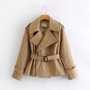 Femmes britannique rétro double boutonnage taille courte Trench-Coat Chic classique revers veste décontractée printemps et automne 210521