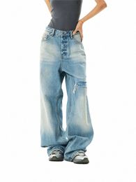 Jeans pour femmes Broken Hole Patchwork Design Baggy Vintage Street Cool Girl Taille haute Pantalon neutre Femme Casual Denim Pantalon j7cE #