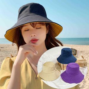 Dames emmer hoed mode zomer grote rand Panamese vrouwen 2021 zonnehoed voor vrouwelijke strand dubbelzijdig visser hoed vizier G220311