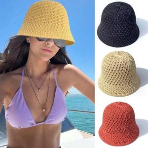 Chapeau seau pour femme chapeaux d'été évidés pour femme en plein air tissé paille plage casquettes Style coréen mode chapeau pêcheur casquette